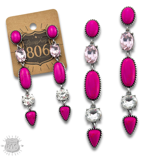 Colorful stone and rhinestone drop earring