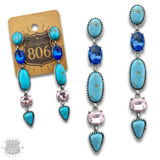 Colorful stone and rhinestone drop earring