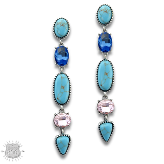 Colorful stone and rhinestone drop earring