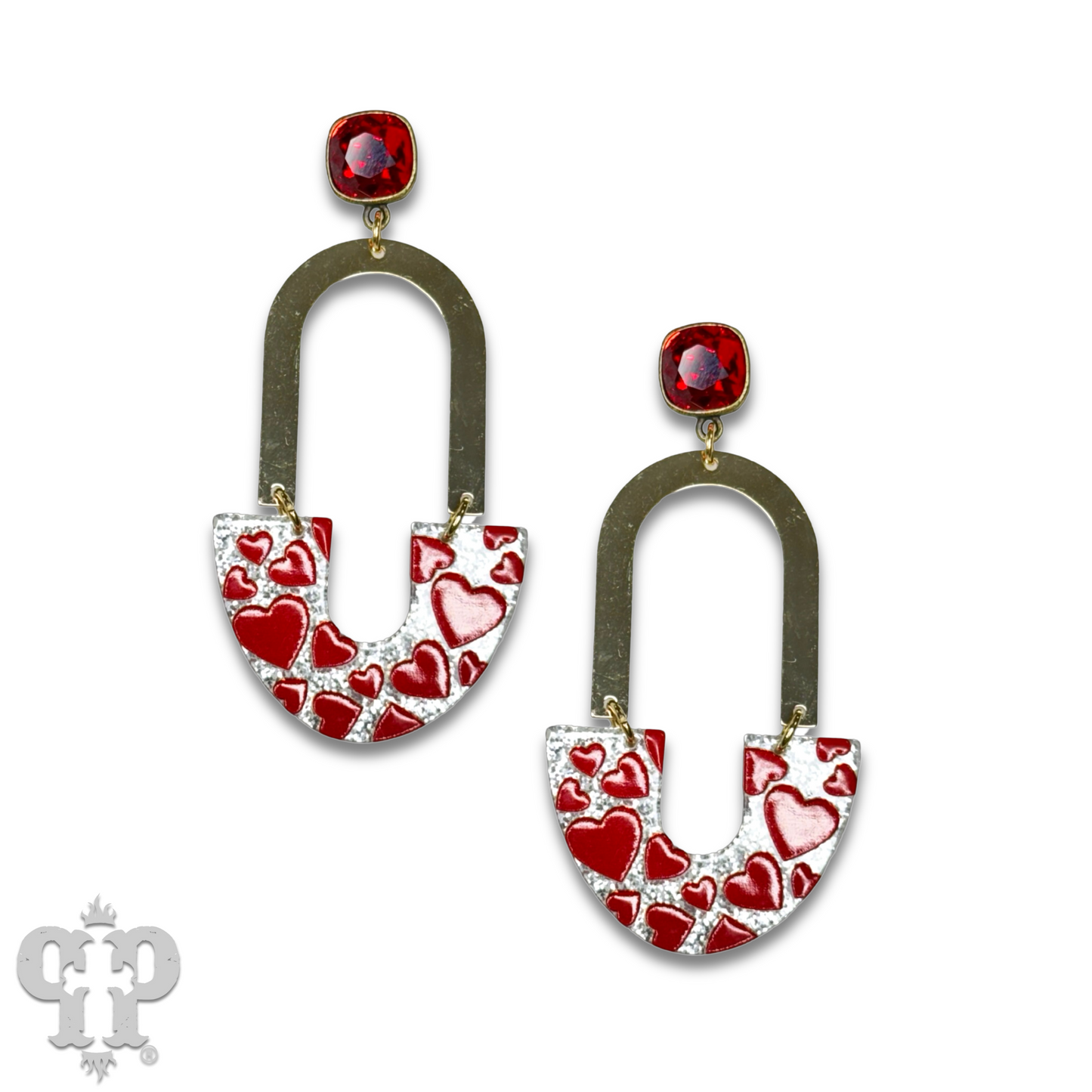 Heart printed and arch earring with Austrian crystal