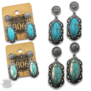 Western scalloped oval stone earring