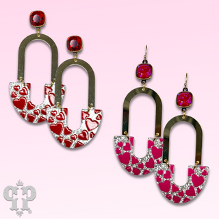 Heart printed and arch earring with Austrian crystal