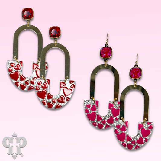 Heart printed and arch earring with Austrian crystal