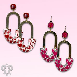 Heart printed and arch earring with Austrian crystal