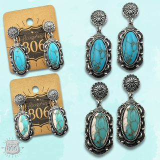Western scalloped oval stone earring