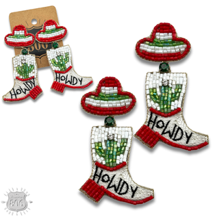 Seed bead howdy boot earring - LC