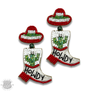 Seed bead howdy boot earring - LC