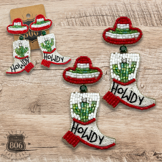 Seed bead howdy boot earring - LC