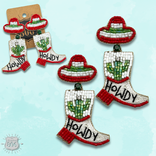 Seed bead howdy boot earring