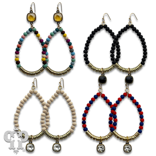 Wood and gold disc bead teardrop earring with crystals from Swarovski®, last call