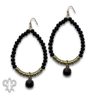 Wood and gold disc bead teardrop earring with crystals from Swarovski®, last call