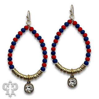Wood and gold disc bead teardrop earring with crystals from Swarovski®, last call