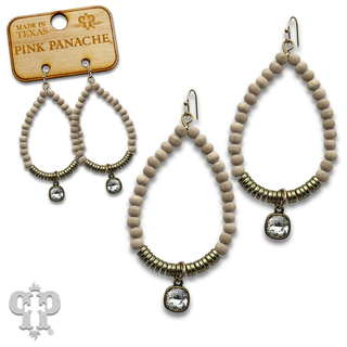 Wood and gold disc bead teardrop earring with crystals from Swarovski®, last call
