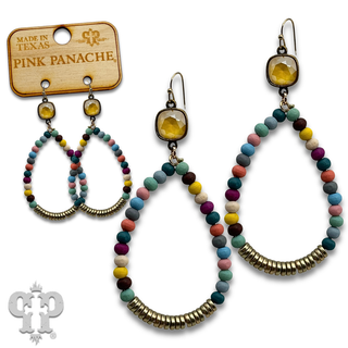 Wood and gold disc bead teardrop earring with crystals from Swarovski®, last call