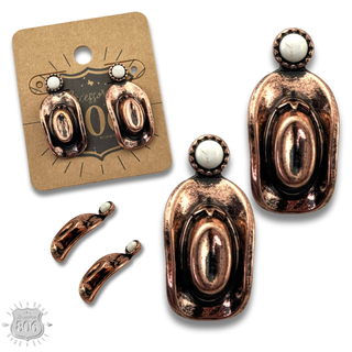 Western cowboy hat on stone post earring