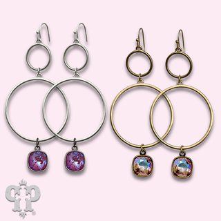 Matte finish double circle earring with crystals from Swarovski®- LC