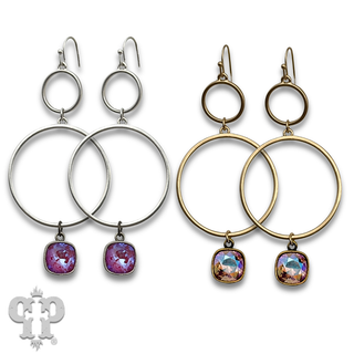 Matte finish double circle earring with crystals from Swarovski®- LC