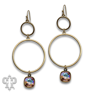 Matte finish double circle earring with crystals from Swarovski®- LC