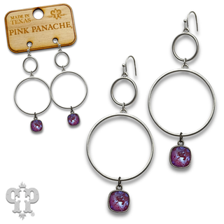 Matte finish double circle earring with crystals from Swarovski®- LC