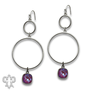 Matte finish double circle earring with crystals from Swarovski®- LC