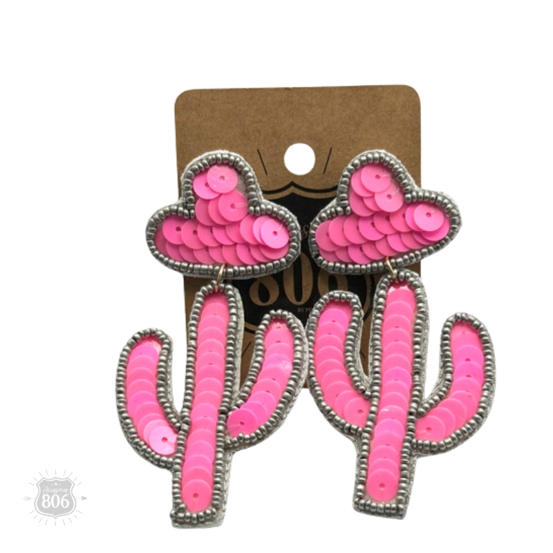 Cactus and sombrero sequin earring