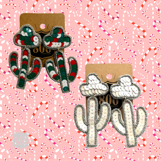 Cactus and sombrero sequin earring