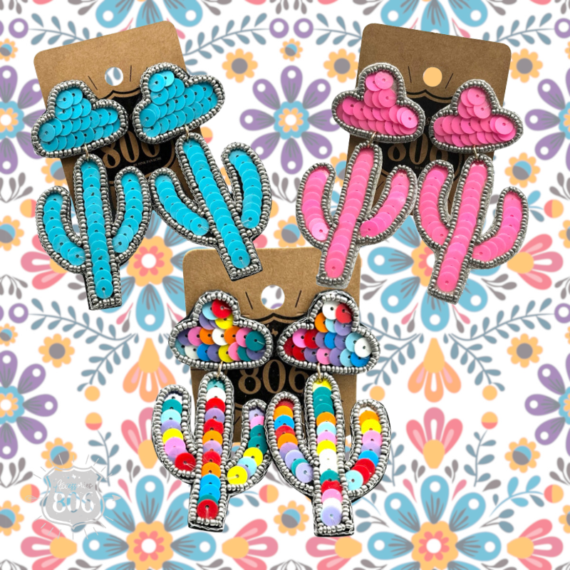 Cactus and sombrero sequin earring