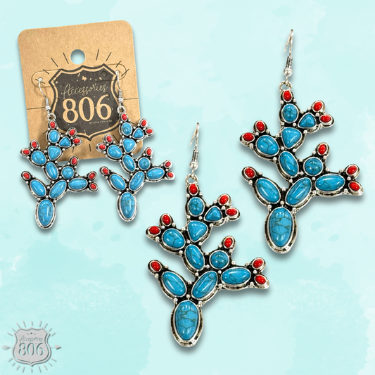 Stone prickly pear cactus earring