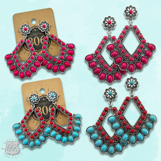 Southwest diamond shape stone earring