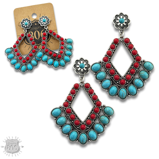 Southwest diamond shape stone earring
