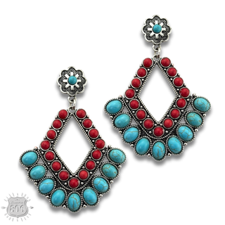 Southwest diamond shape stone earring