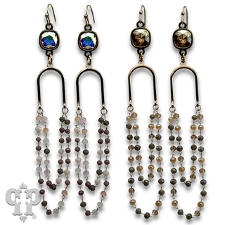 Linked bead mix and gold arch earring with crystals from Swarovski®
