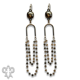 Linked bead mix and gold arch earring with crystals from Swarovski®