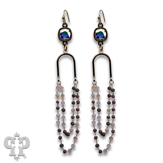 Linked bead mix and gold arch earring with crystals from Swarovski®