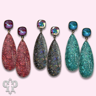 Glitter acrylic teardrop earringwith crystals from Swarovski®- LC