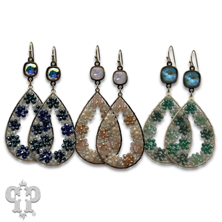 Seed bead flowers in a teardrop earring with crystals from Swarovski®- LC