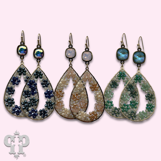 Seed bead flowers in a teardrop earring with crystals from Swarovski®- LC