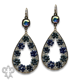 Seed bead flowers in a teardrop earring with crystals from Swarovski®- LC