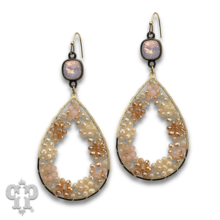 Seed bead flowers in a teardrop earring with crystals from Swarovski®- LC
