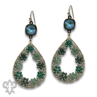 Seed bead flowers in a teardrop earring with crystals from Swarovski®- LC