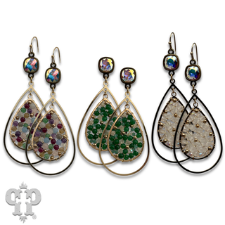 Bead filled double teardrop earring with crystals from Swarovski®- LC