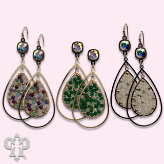 Bead filled double teardrop earring with crystals from Swarovski®- LC