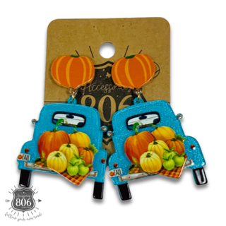Fall pumpkin truck charm earring