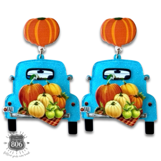 Fall pumpkin truck charm earring