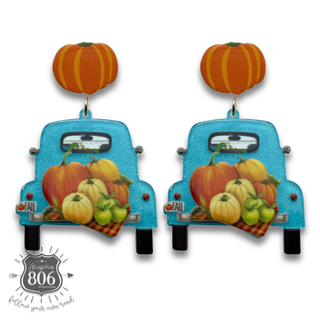Fall pumpkin truck charm earring