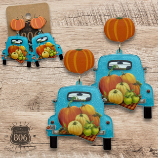 Fall pumpkin truck charm earring