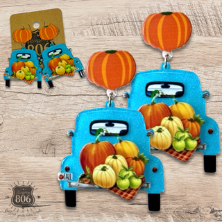 Fall pumpkin truck charm earring