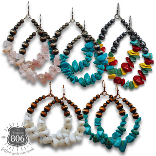 Western bead and stone chip teardrop earring - LC