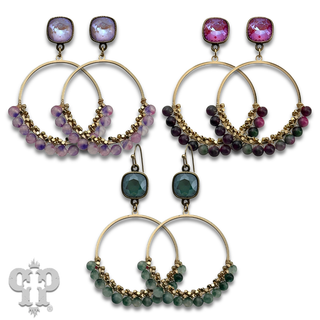 Jasper bead wrapped circle earring with crystals from Swarovski®- LC