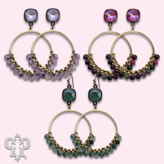 Jasper bead wrapped circle earring with crystals from Swarovski®- LC